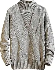 [Gsywaipei] Men's Half Turtneck Knit Sweater Loose Fit Long Sleeve Male Knitted Pullover Slim Solid Color Knits Sweaters