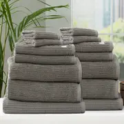 14pc Renee Taylor Cobblestone Bath/Hand Towel Set Cotton Ribbed 650 GSM Platinum
