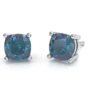 Lab-Created Alexandrite Cushion Stud Earrings In 14k White Gold