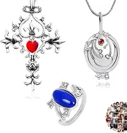 [YouU] 23 pcs The Vampire Diaries Jewelry Sticker Set Elena Gilbert Opening Vervain Locket Pendant Necklace Elena Sapphire Crystal Daylight Rings Vampire Ankh Pendant Necklace