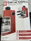 Bene Casa Red Steam Espresso Maker 4 Cups Milk Frother NEW IN BOX