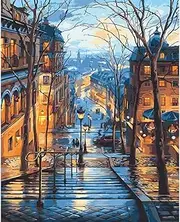 QYSFriday Paint by Numbers,Paint by Numbers for Adults Beginners 16 x 20 Inch Drawing Paintwork with Paintbrushes City Street Painting by Numbers Home Wall Decoration Without Frame