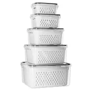 5 Pack Fruit Storage Containers for Fridge with Removable Colanders - Food Storage Containers with