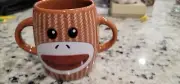 Galerie Sock Monkey Brown Double Handle Coffee Cup Mug Ceramic 16oz.