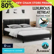ALFORDSON Bed Frame Double Size Wooden Platform Mattress Base Leather Black