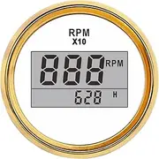 PCECKMZTFZ Digital 52mm Tachometer 0-9990 RPM Meter with Hour Pulse Signal 9~32V White Electrical Tachometer Gauge for Diesel Motor Engine Speedometer(YHJ)