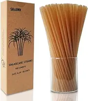 Biodegradable Eco-Friendly Sugarcane Straws 10.2 Inch Long Compostable Drinking Straws Bulk Plasticless A Sturdy Straws Works for Hot/Cold Drinks Not Soggy Alternative to Platic/Paper Ones