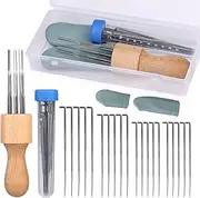 SUVSOON Felting Needle with 8-Needle Felting Needle Holder, 4 Size Needle Felting Needles, 36 Gauge, 38 Gauge, 40 Gauge, 42 Gauge, Wool Needles with Wooden Handles for DIY Craft