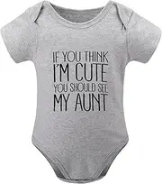 [WOOYONGING] If You Think I'm Cute You Should See My Aunt Infant Bodysuit Girl Short Sleeve Bringing Home Baby Outfits Girl Whi