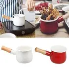 Enamel Saucepan Simmer Pot Casserole with Wooden Handle