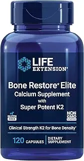 Life Extension Bone Restore Elite with Super Potent K2 - Clinically Studied Vitamin K2 & Calcium Promotes Healthy Bone Mineral Density, Bone-Friendly Formula - Non-GMO, Gluten-Free - 120 Capsules