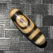 Magic Tibetan Old Agate Dragon Skin 2Eye Totem dZi Bead 12*37mm N011