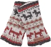 [Pachamama] Women Wool Hand Wrist Warmers Arm Warmers Fleece Lined Handknitted Dog Walk Pattern Beige One-Size Handmade Thumbslot Thermal Extra Warm Fair Trade, Multicoloured, One Size