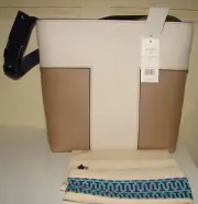 NWT Tory Burch Block T-Pebbled Bi-Color Hobo New Ivory/Savannah handbag $558