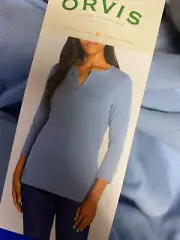 Orvis ¾ Sleeve Split Neck Top Slight Hi-Low Hem Fit | I42