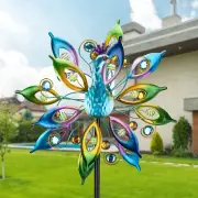 Peacock Wind Spinner Double Sided Kinetic Sculpture Outdoor Garden Yard Decor