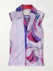 [Conner Ives] Conner Ives - Printed Stretch Recycled-satin Top - Purple - small small Purple