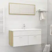 2pcs Bathroom Furniture Set Stylish Wall Mount Sink Cabinet And Mirror Chipboard