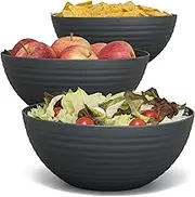 Hausfelder Bowls, Set of 3, 3.35 Litre, Fruit, Salad, Serving, Plastic, Dishwasher Safe, BPA-Free, Anthracite Black