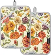 Oven Pot Holders Heat Resistant Spring Cute Flowers Rustic Potholder with Pockets Hot Pan Holders for Kitchen Oven Mitts 2 Pack