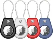 Secure AirTag Holder with Wire Cable, 4 Pack Air Tag Keychain Holder for Key Ring, Keys, Luggage, Backpack, Sturdy Protection for Airtag Keychain - Black/White/Red/Blue
