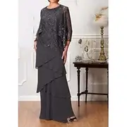 A-Line Mother of the Bride Dress Elegant Jewel Neck Floor Length Chiffon 3/4 Length Sleeve with Cascading Ruffles 2025 free custom size