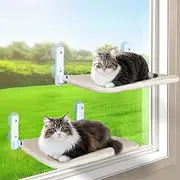 BREENHILL Foldable Cat Window Hammock Bed - XL 2PC Set with Heavy-Duty Suction Cups, Reversible Washable Cover & Metal Frame(Beige)