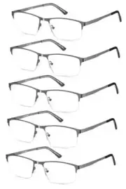 5-Pack Reading Glasses Men Blue Light Blocking Eyeglasses Metal Gunmetal Half