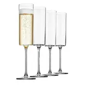 Premium Glass Champagne Glasses 4 Pack - 6-ounce Square Edge Blown Glass Wine Glass Set Transparent