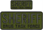 SHERIFF D TASK FORCE EMBROIDERY PATCH 10X4 AND 5X2 HOOK ON BACK OD GREEN/BLACK