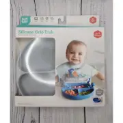 Suction plate for baby toddler 3 section gray silicone