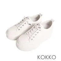 在飛比找Yahoo奇摩購物中心優惠-KOKKO超厚底增高軟Q鬆緊鞋帶休閒鞋白色