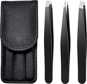 Eyebrow Tweezers Set,Stainless Steel Precision Remover Kit for Facial Hair, Inward Growing Hair and Splinter,Suitable for Women, Men (Black)