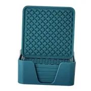 Silicone Drink Coasters with Holder, Set of 6, for Tabletop Protection Teal