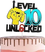 Video Game Cake Topper 10th for Boys,Kids Birthday Cake Decorations,Game Level Theme Cake Cupcake Topper Game On Cheers Happy 10th Birthday Cake Toppers for Kids,Boy,Gaming 10th Party Cake Decor