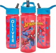 Marvel Spider-Man Personalised Sticker Water Bottle with Straw 500ml – Official Merchandise by Polar Gear Kids Reusable Non Spill BPA Free Tritan – Ideal For School Nursery Sports Picnic, Red & Blue