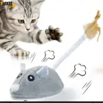 AK 寵物貓毛絨電子假老鼠玩具帶羽毛 USB 可充電互動貓玩具室內貓