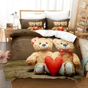 a2207 Bed Sheets Cartoon Bears Bedding Set Cute Teddy Bear x Duvet Cover Set Pillowcases Double Bed Linen For Kids Lovers3-Piece Bedding Set (1 Duv