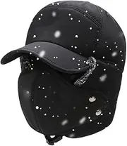 [Generic] Winter Trapper Hat - Thick Skiing Hat with Ear Flap and Windproof Face - Mens Warm Hat for Camping, Running Black