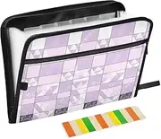 Light Purple and White Checkered Pattern Expanding Folders 13 Pockets A4 Letter Size Folder with Closure with Zipper Closure Expandable Folder with Dividers for Home Office