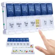 Weekly Pill Organizer 2 Times a Day, Easy Fill Large Pill Box 7 Day, Am Pm Me...
