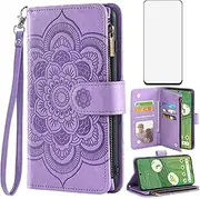 Asuwish Phone Case for Google Pixel 7 Pro 5G Wallet Cover with Tempered Glass Screen Protector and Flower Leather Flip Credit Card Holder Stand Cell Pixel7Pro Pixel7 XL 7XL Pixle 7Pro Women Men Purple