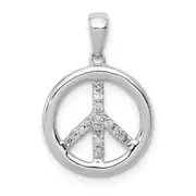 14k White Gold Real Diamond Peace Sign Pendant