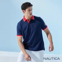 在飛比找momo購物網優惠-【NAUTICA】男裝 吸濕排汗跳色條紋短袖POLO衫(深藍