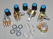 50K Dual Double Linear Potentiometer Pot 15mm Shaft + Knobs Pack of 5