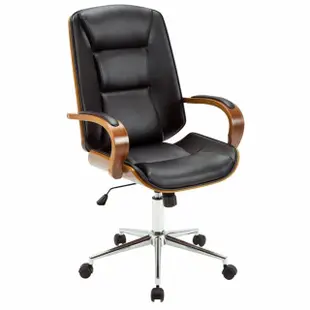 【E-home】Augstin奧古斯汀中高背曲木扶手電腦椅 黑色(辦公椅 主管椅 人體工學)