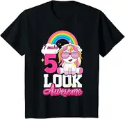[X.Style] Kids 5th Birthday Girl Awesome Cute Unicorn 5 Years Old ds767 T-Shirt (S) Black