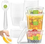 60 PCS Deli Containers with Lids-32 OZ to 8 OZ Deli Cups with 10 Spoons for Meal Prep-Kitchen Airtight Food Storage Container for Soup, Sauce, Slime – BPA Free - Safe for Dishwasher,Microwave,Freezer