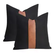 Pillow Cover 2Pcs PU Leather Throw Pillow Covers Farmhouse Decor Stripe Patchwork Modern Decor Square Cushion Covers-Style 4