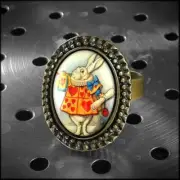 Alice in Wonderland White Rabbit Handmade Glass Ring
